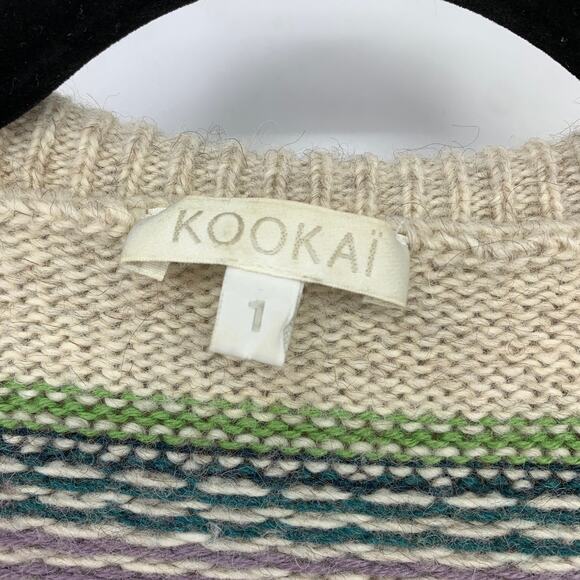 Kookai Fair Isle Cardigan Sweater Womens Size 1 US S Wool Blend Cream Blue Green - Picture 5 of 6